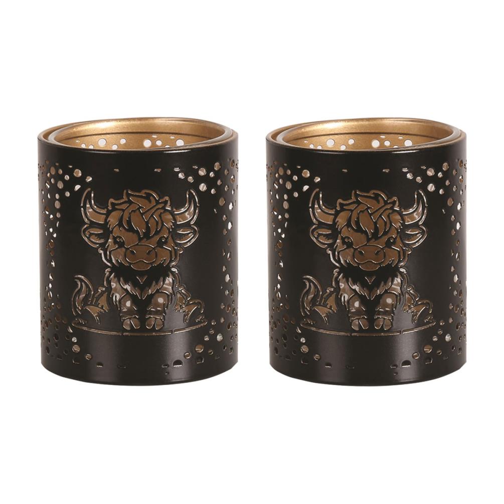 Aroma Black & Gold Highland Cow 2 Tealight & Votive Holder Set Extra Image 1